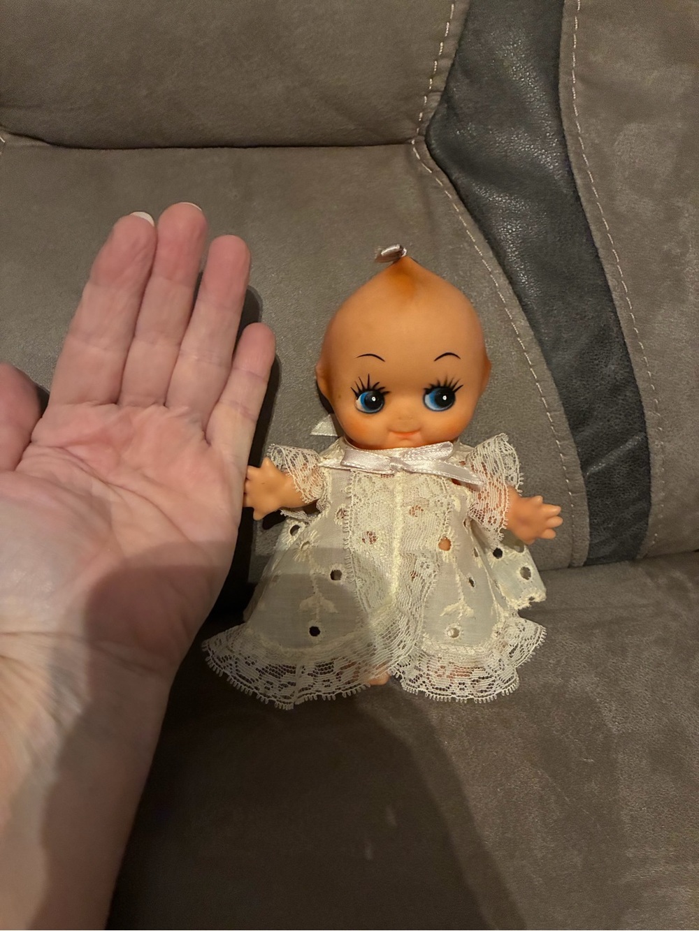 Vintage-Style Peach Baby Doll with White Lace Dress